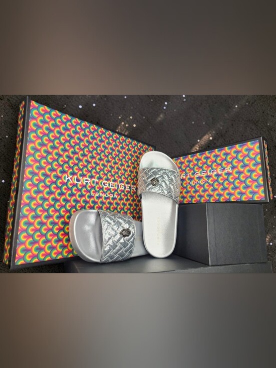 Kurt Geiger Shoes - Kurt Geiger London Meena Eagle Silver Glitter Slides NWT
